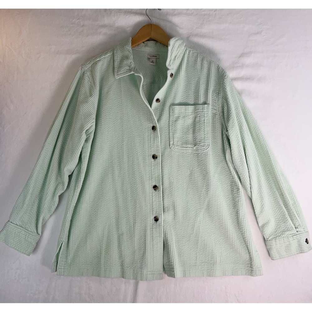 LL Bean Corduroy Shirt Women's Medium‎ Mint Pocket